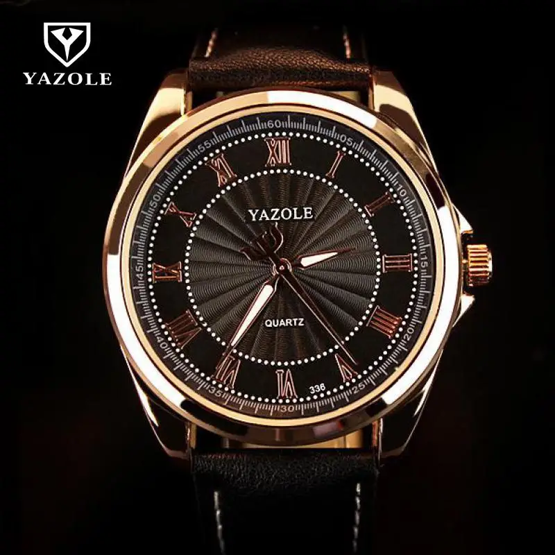 Новые Роскошные наручные часы YAZOLE No.336 с подсветкой из кожи черного и коричневого