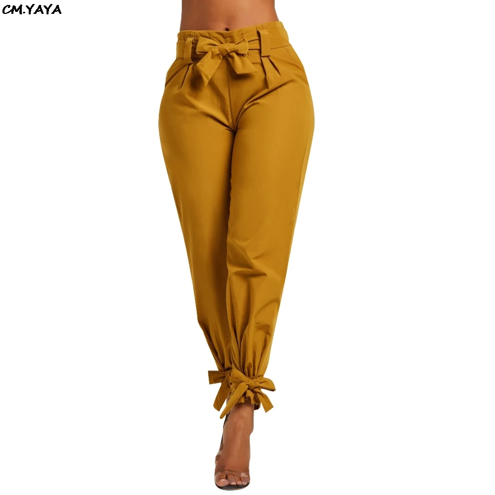 Женские узкие брюки с высокой талией винтажные длинные бантом и поясом 3 вида