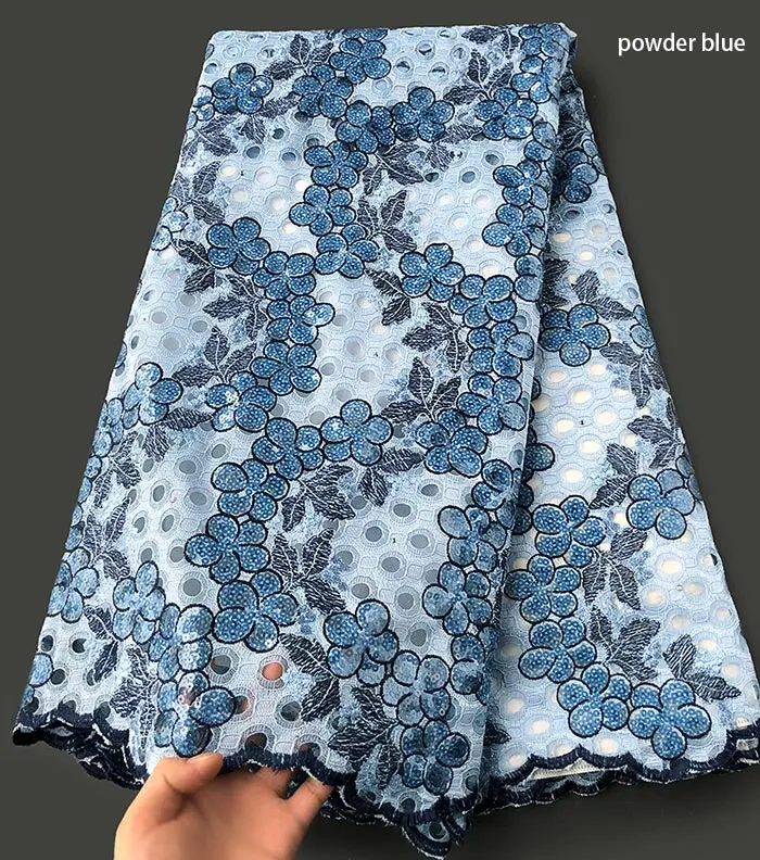 Powder blue 5 ярдов блестящее французское кружево с вышивкой большие отверстия африканский тюль ткань уникальный нигерийский вечернее платье высокого качества - Цвет: Powder blue