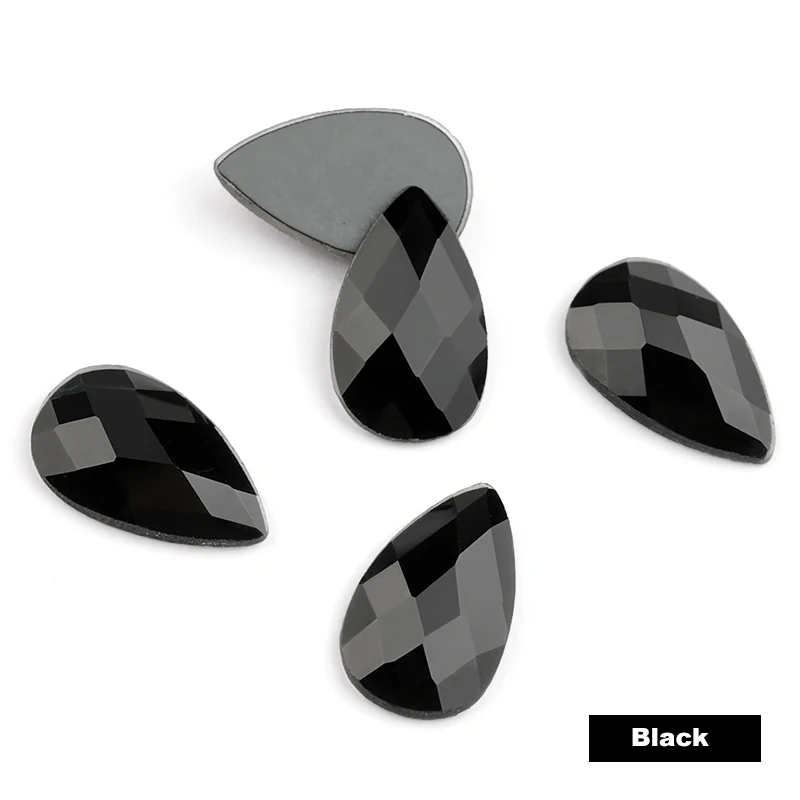 black QIAO Высокое качество 6*16 мм 10*14 мм 11*18 мм без горячей фиксации Flatback паста Стразы Кристалл Стекло Камни для украшения одежды - Цвет: black