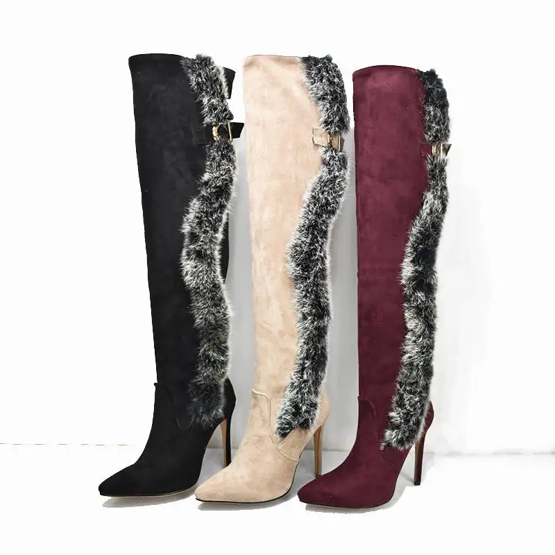 

MORAZORA 2020 new arrival over the knee boots women flock leather sexy long boots thin high heels autumn winter boots prom shoes