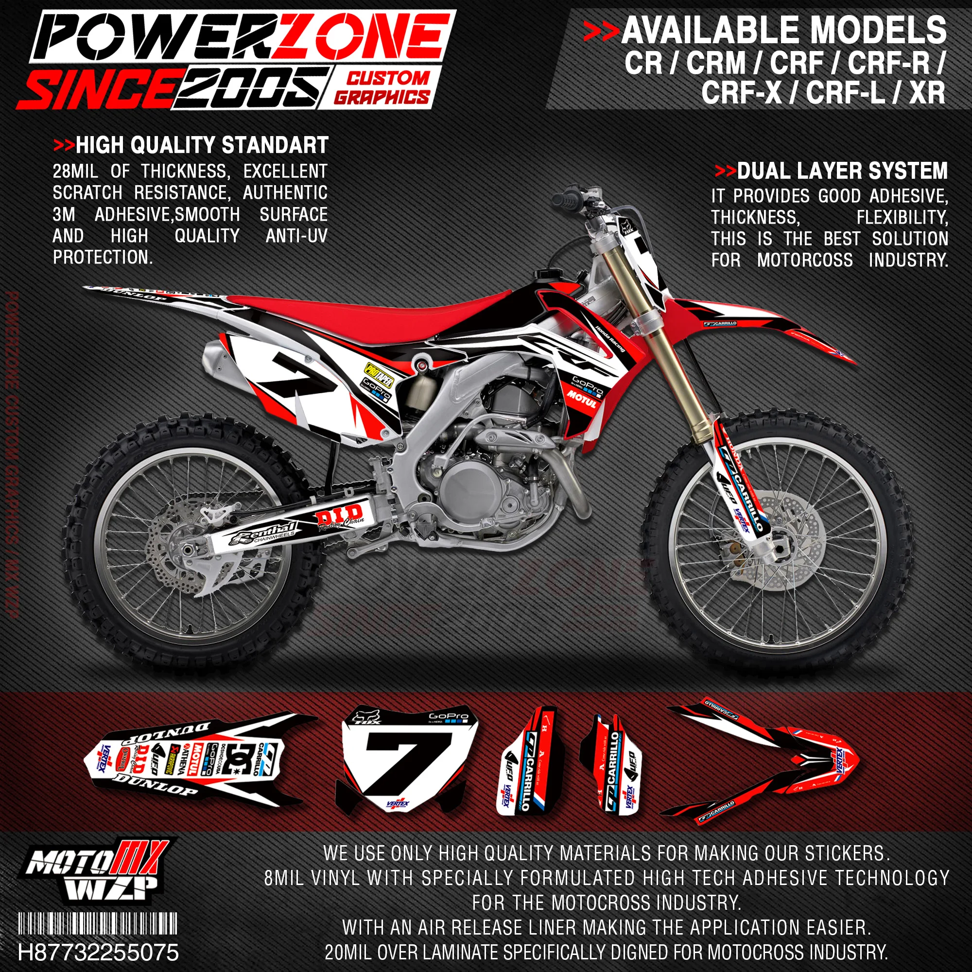 PowerZone Custom Team Graphics деколи для фона 3 м Набор наклеек HONDA CRF250R 2014 2017 CRF450R 2013 2016