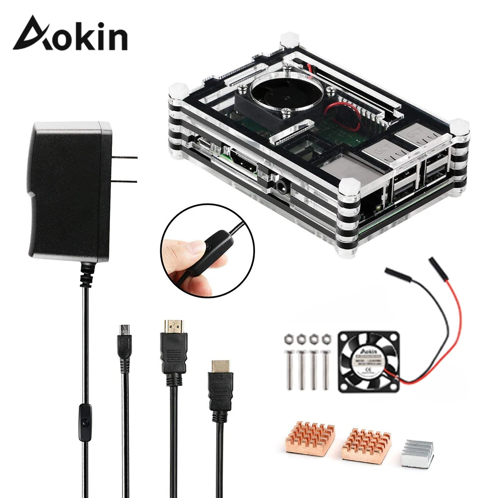 Акриловая коробка чехол 4 в 1 комплект для Raspberry Pi 3 + с мини вентилятором