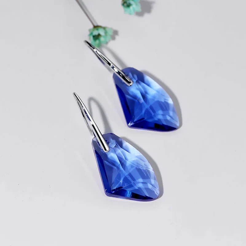 Blue Earring Moonrocy Новая Модные Серебристые Цвет Гипербола синий зеленый CZ Кристалл Цепочки и ожерелья и серьги комплект ювелирных изделий для Для женщин подарок - Окраска металла: Blue Earring