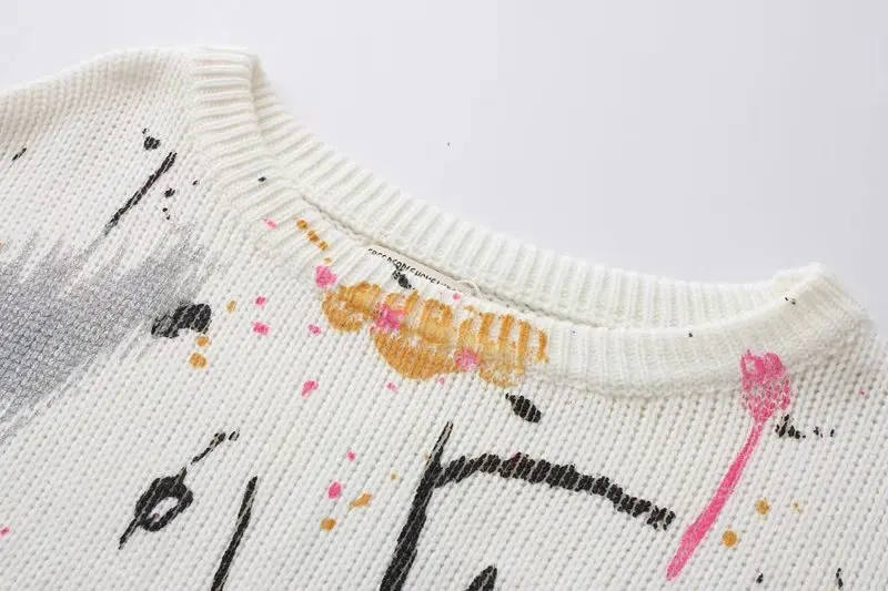 Женский трикотажный свитер с круглым вырезом Fetoo длинным рукавом и асимметричным