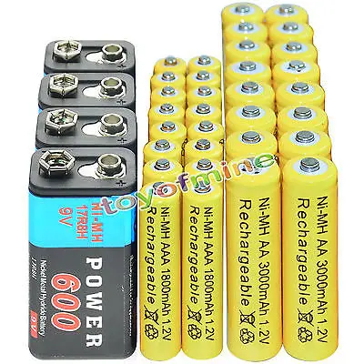 4x 9v 16x AA 16x AAA 9V 600mAh+ AA 3000mAh+ AAA 1800mAh 1,2 V Ni-MH аккумулятор желтый - Цвет: 4x 9v 16x AA 16x AAA