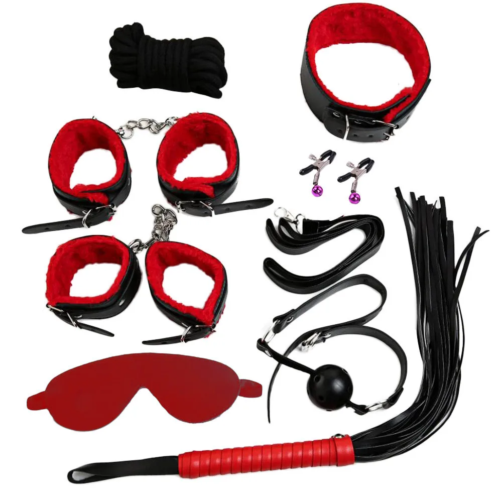 Набор из 8 предметов наручники для БДСМ кровати ошейник плетка кляп манжеты