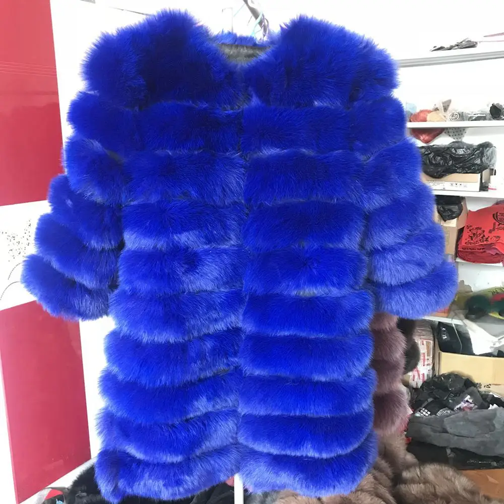 Sapphire blue Real fur Real Fox Fur Coat Women Natural Real Fur Jackets Vest Winter Outerwear Women Clothes - Color: Sapphire blue