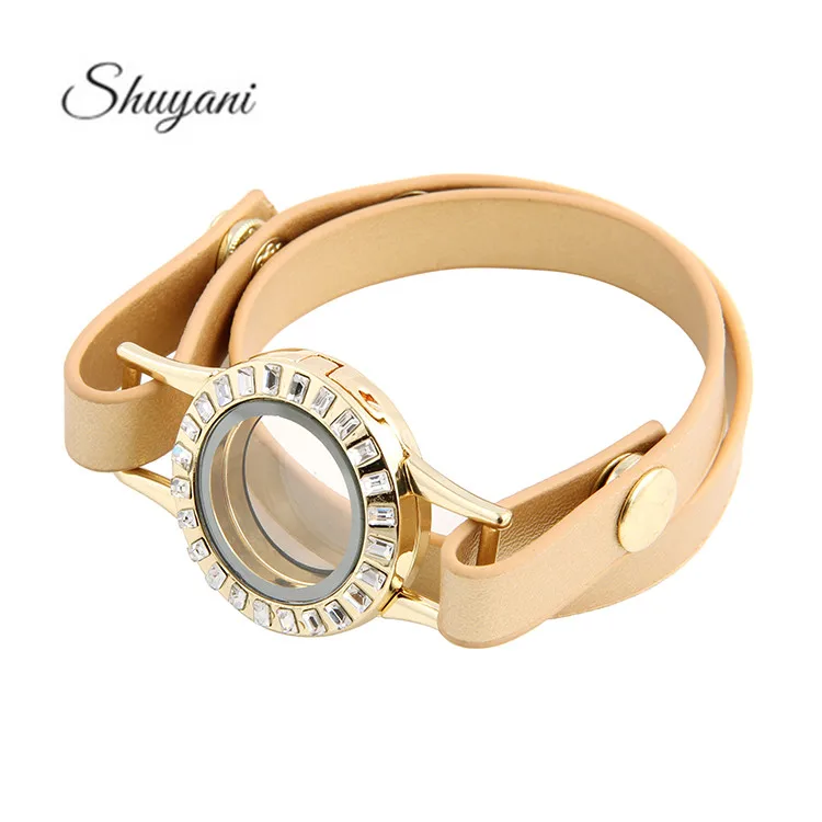 

Wholesale 10pcs/lot Rhinestone Glass Locket Bracelet Multilayer Wrap Leather Chain Women Jewelry