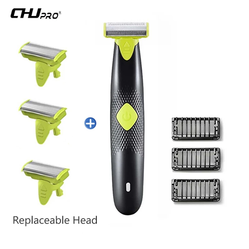 Green - Three Blades CHJ Oneblade бритва с подзарядкой от USB электробритва легкая бритвенная машина Супертонкое лезвие бритва Триммер Barbeador - Цвет: Green - Three Blades