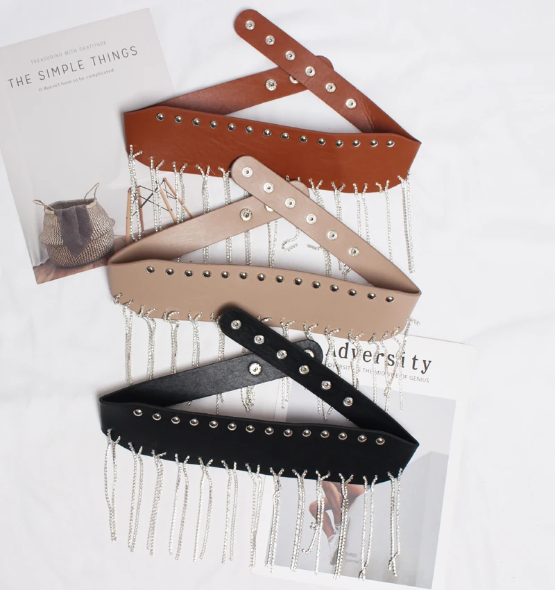 

2020 New Waist Silver Crystal Tassel Chain Belt Punk Hip-hop Trendy Women Belts Ladies Fashion Cowboy Belt Waistband Jeans Belt
