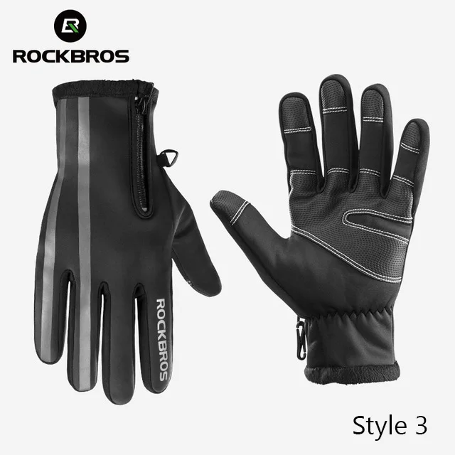 Style3 ROCKBROS Зимние флисовые тепловые велосипедные перчатки для велоспорта, перчатки для сенсорного экрана телефона, ветрозащитные теплые перчатки для горного велосипеда - Цвет: Style3