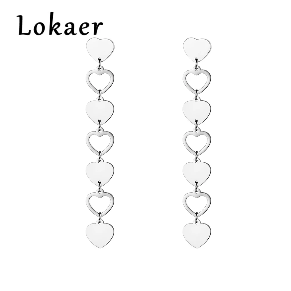 Lokaer Love Heart длинные серьги-гвоздики для женщин и девочек модные розовые Золотые сережки с кисточками из нержавеющей стали ювелирные изделия E18492 - Окраска металла: Silver