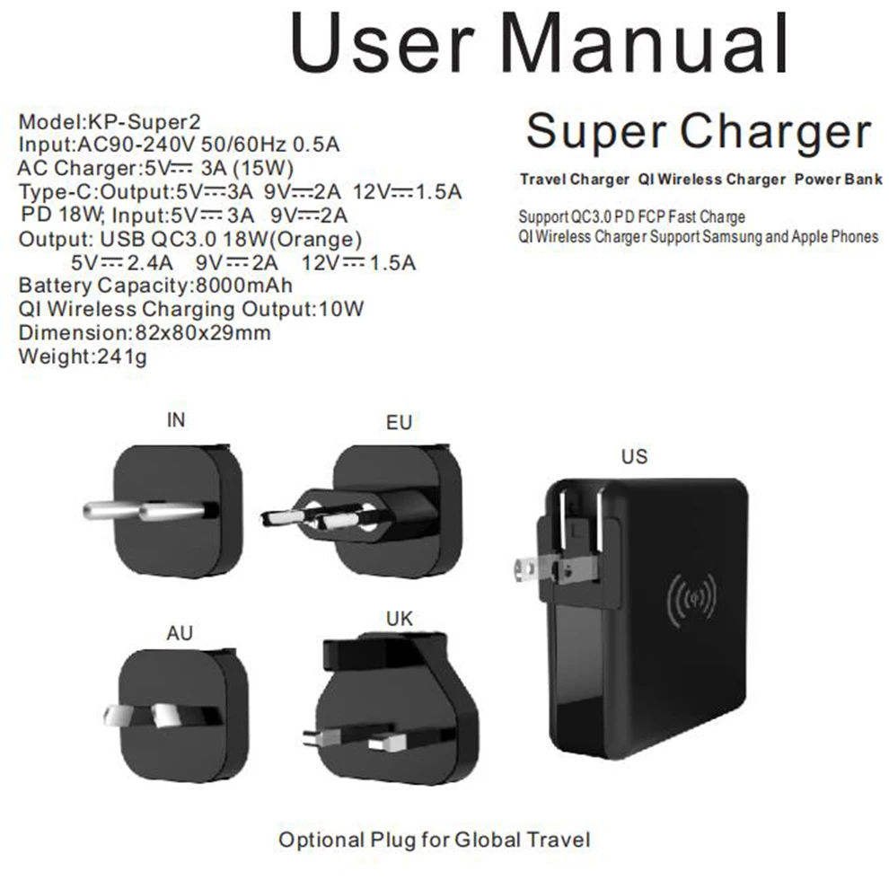 Vogek 3 в 1 портативное зарядное устройство 10 Вт Беспроводное для iPhone Sumsung