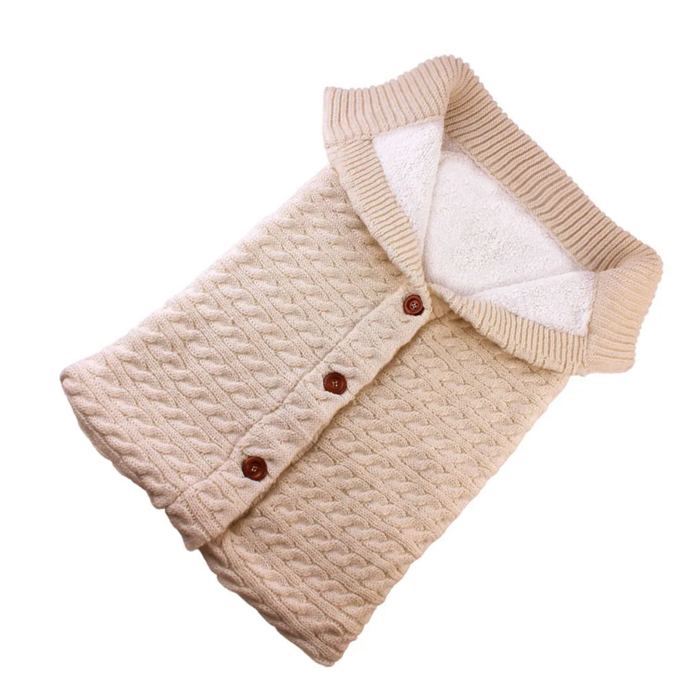 

Puseky Newborn Baby Winter Wrap Swaddle Button Knitted Crochet Winter Warm Blanket Sleeping Bag Sleep Stroller Wrap