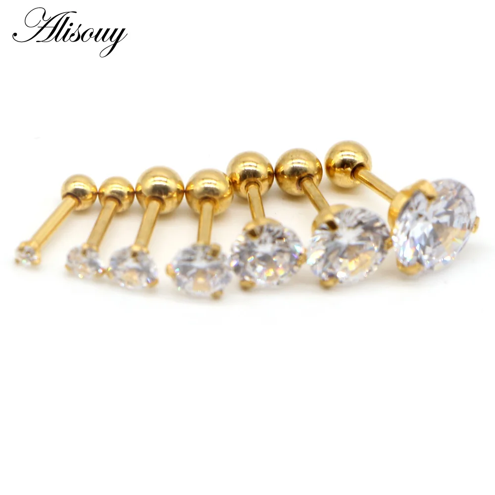 Gold Clear CZ Alisouy 1 шт. 16 г 2-8 мм круглый прозрачный розовый фиолетовый кристалл уха ювелирные изделия пирсинг сталь пирсинг хряща уха пробки тела ювелирные изделия - Окраска металла: Gold Clear CZ