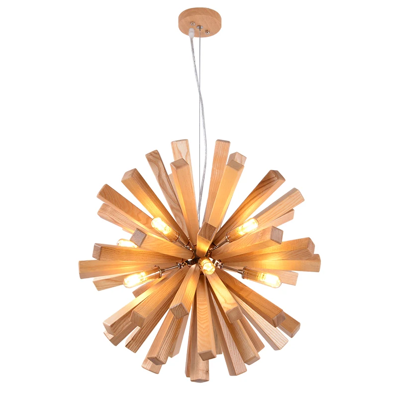 

Explosive Ball Solid Wood Oak Chandelier Individual Wood Bar Dandelion Restaurant Living Room Chandelier