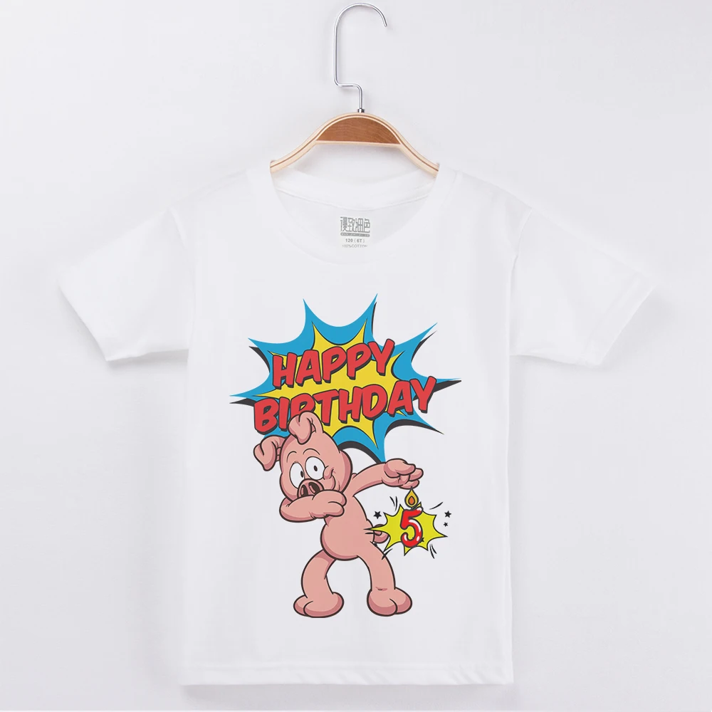 

New Arrival Children Clothes Kids T-shirts Cartoon Cute Pig Print Happy Birthday Cotton Child Short Sleeve T Shirt Boys Tops Tee
