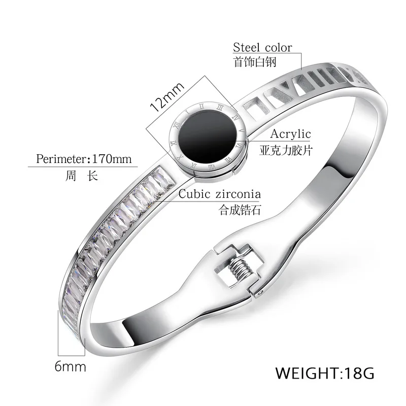 

Titanium steel bracelet, hollow out black Roman , round cake shell bracelet, valentine's day gifts, fashion jewelry wholesale