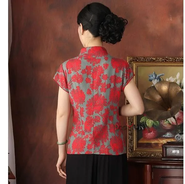 Новое поступление красная китайская традиция женская рубашка летняя блузка с