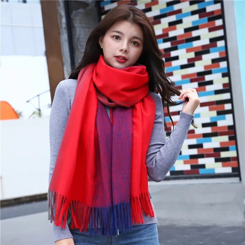 Женский шарф RUNMEIFA из искусственного кашемира с градиентом Зимний Теплый шали