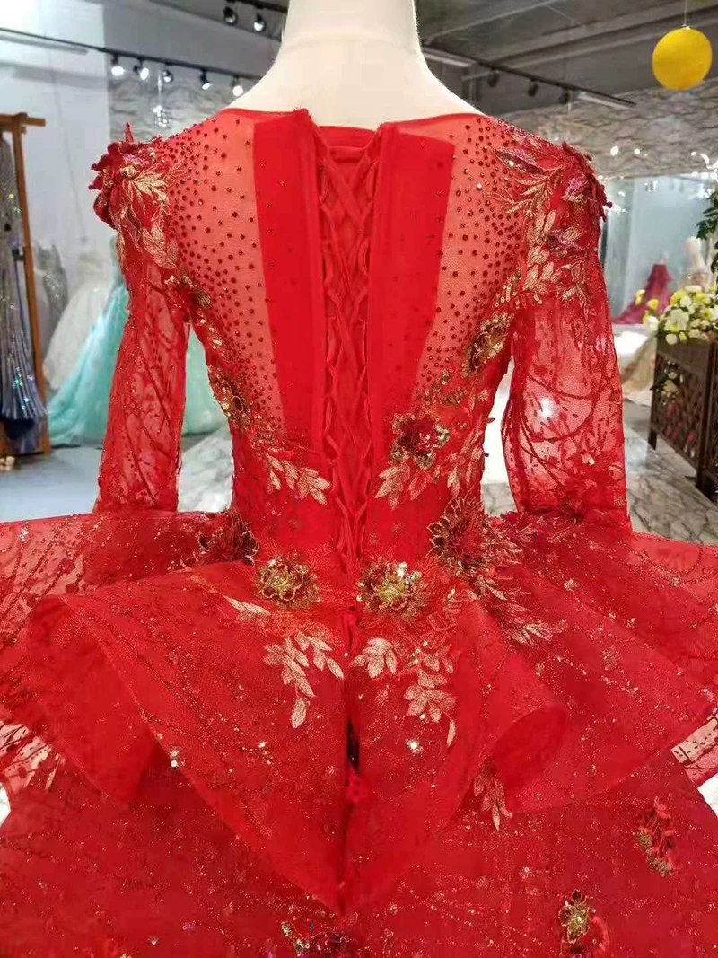 LSS323 Пышные Красные Свадебные вечерние платья многослойные мусульманские
