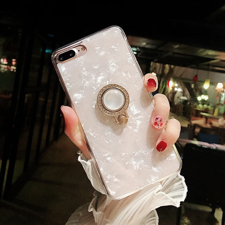 Жемчужный чехол для телефона из горного хрусталя iPhone 6 6S Pearl Ring Поддержка Kickstand