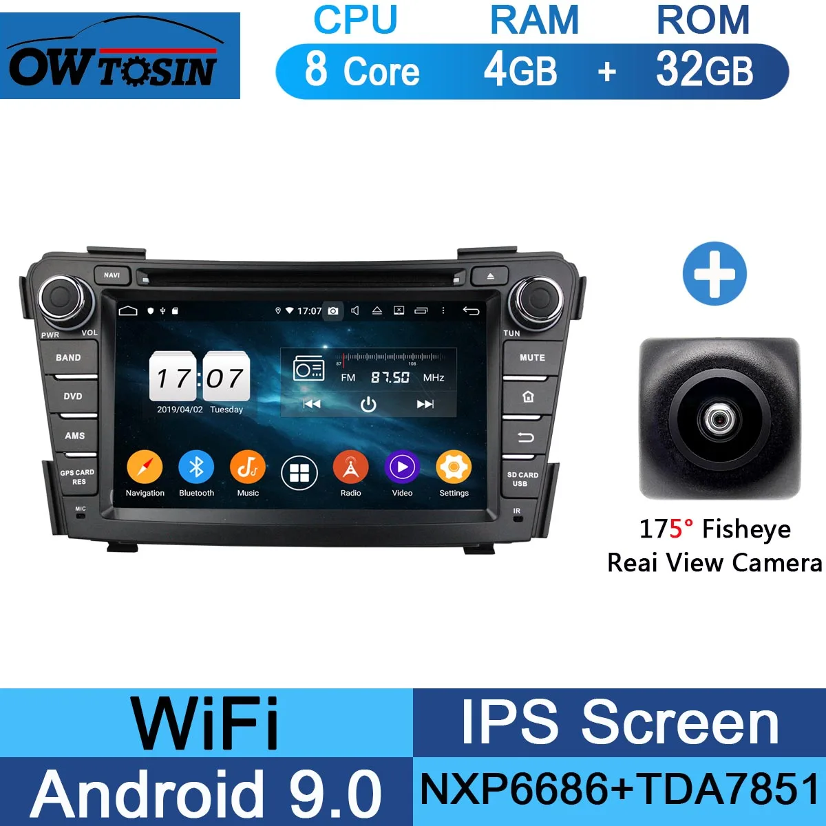 32G Fisheye Camera " ips 8 Core 4G ram+ 64G rom Android 9,0 автомобильный dvd-радио GPS для hyundai I40 2011 2012 2013 DSP CarPlay Parrot BT - Цвет: 32G Fisheye Camera