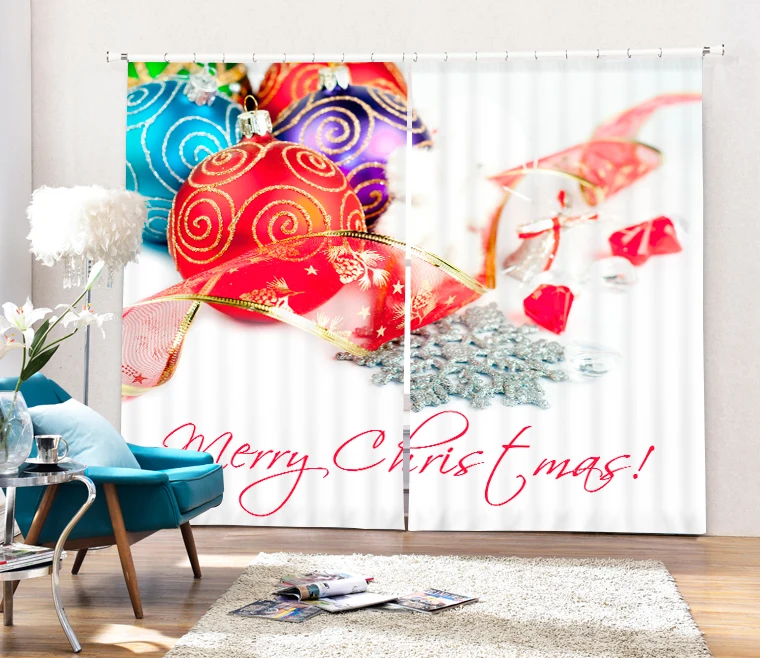 Роскошные рождественские декоративные 3D затемняющие шторы синего цвета для