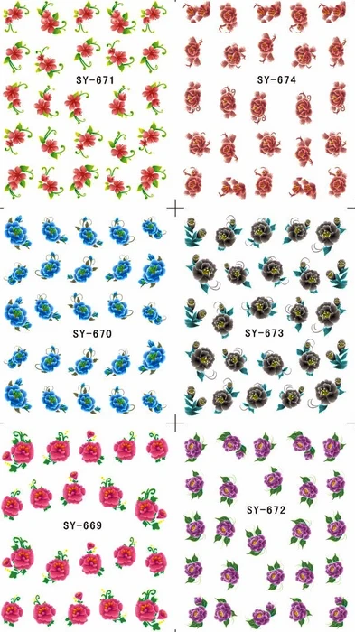 6 упак./лот блестящая водная наклейка для дизайна ногтей наклейки на ногти цветок