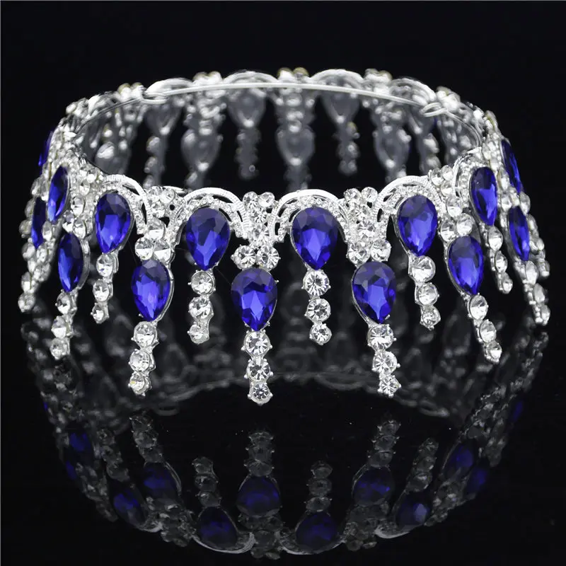 Silver Blue Разноцветные хрустальные серебряные золотые круглые диадемы свадебная корона свадебный головной убор Стразы диадема ювелирные изделия Аксессуары для волос - Окраска металла: Silver Blue