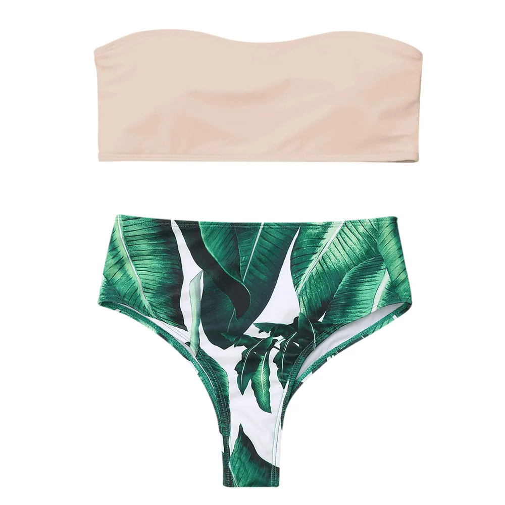 ZAFUL без бретелек с принтом пальмовых листьев высоким вырезом бикини купальник