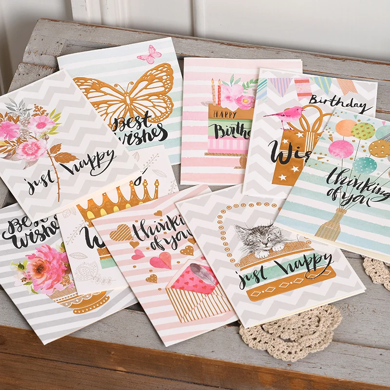 Золотые тисненые открытки поздравительные ручной работы на день рождения