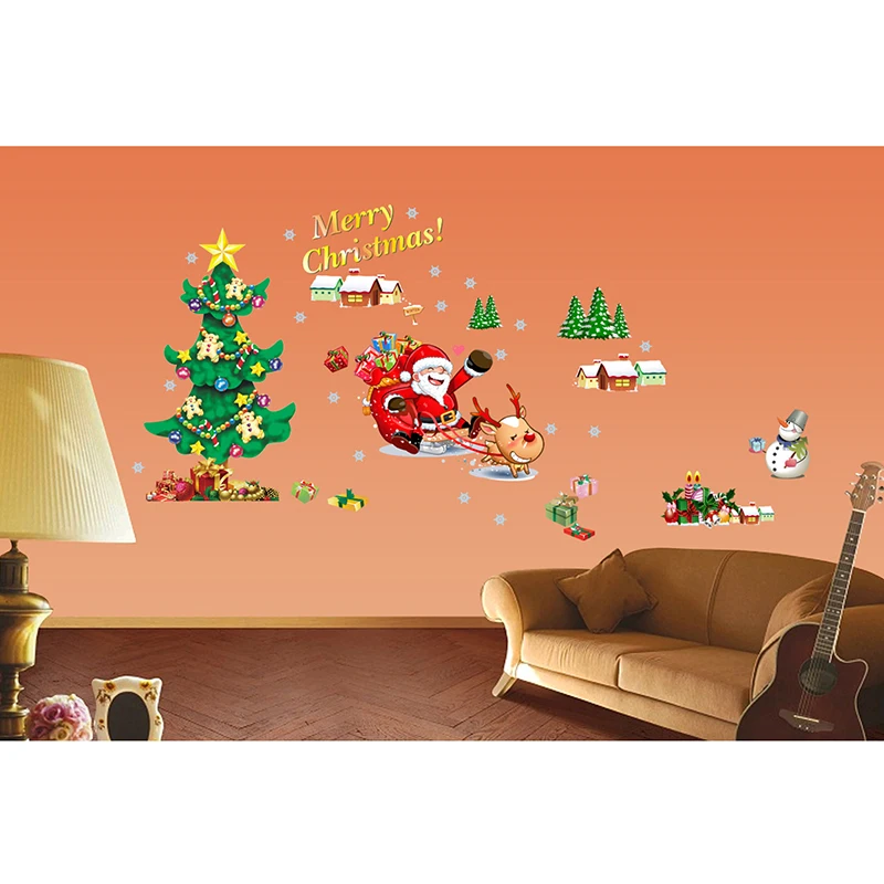Новый Санта Клаус Рождественская елка Vinly большая настенная наклейка для детских