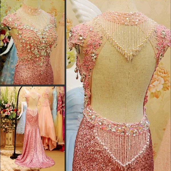 Изготовленный На Заказ настоящий образец с юбкой годе высоким воротом кристалл