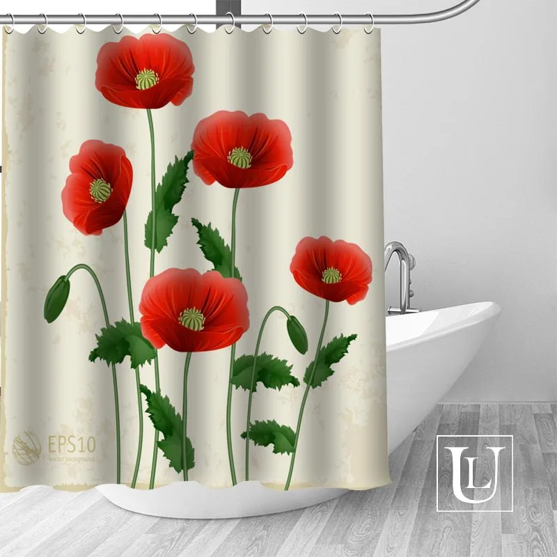 

Waterproof Bathroom Curtains Modern Poppies Shower Curtain polyester Bath screens Customized curtain