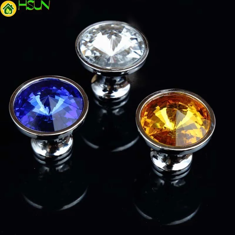 Желтые прозрачные синие ручки с алмазной головкой для ящиков шкафов Серебряное