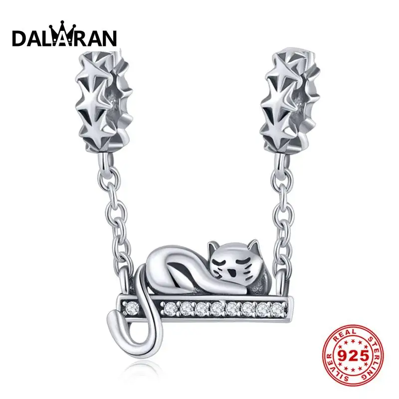 DALARAN DIY Серебряный Кот Шарм 925 пробы Серебряный леди день Святого Валентина подарок кулон Дикий браслет аксессуары - Цвет камня: Silver