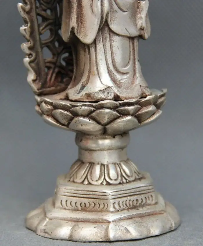 Miao Silver Carving Efficacy Kwan-yin Barefoot On The Holy Lotus Noble Statue | Дом и сад