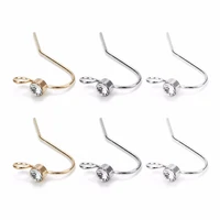 20pcslot copper rhodiumsilver color earrings hook with crystal ear wire diy jewelry making findings accessories for women