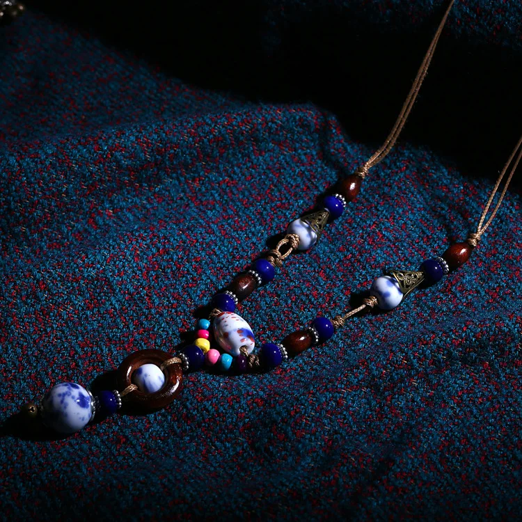 Керамические украшения Jingdezhen Модные Винтажные деревянные аксессуары ожерелье