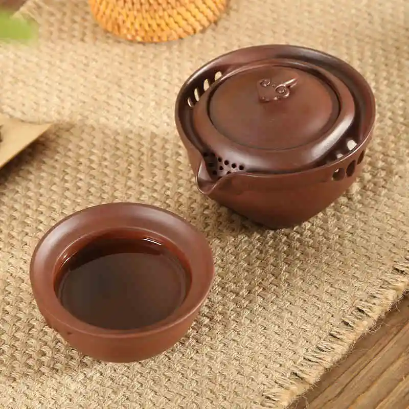 Фиолетовый глины Чай горшок Кубок гайвань Портативный путешествия комплект