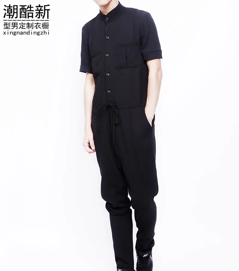 

S-XL!!!2018 can be customized spring and summer male jumpsuit tooling jumpsuit loose casual outerwear