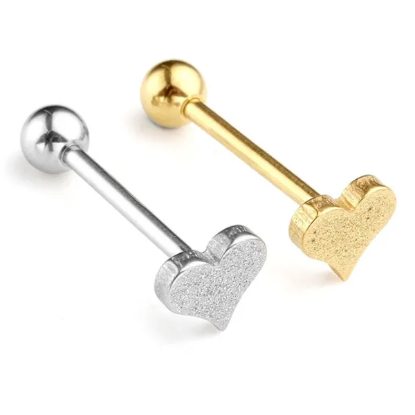 JOVIVI 2 шт 14Ga(1,6 мм) Percing Labret Bar кольцо для губ из нержавеющей стали Сердце пескоструйная обработка леверированный язык кольца пирсинг тела