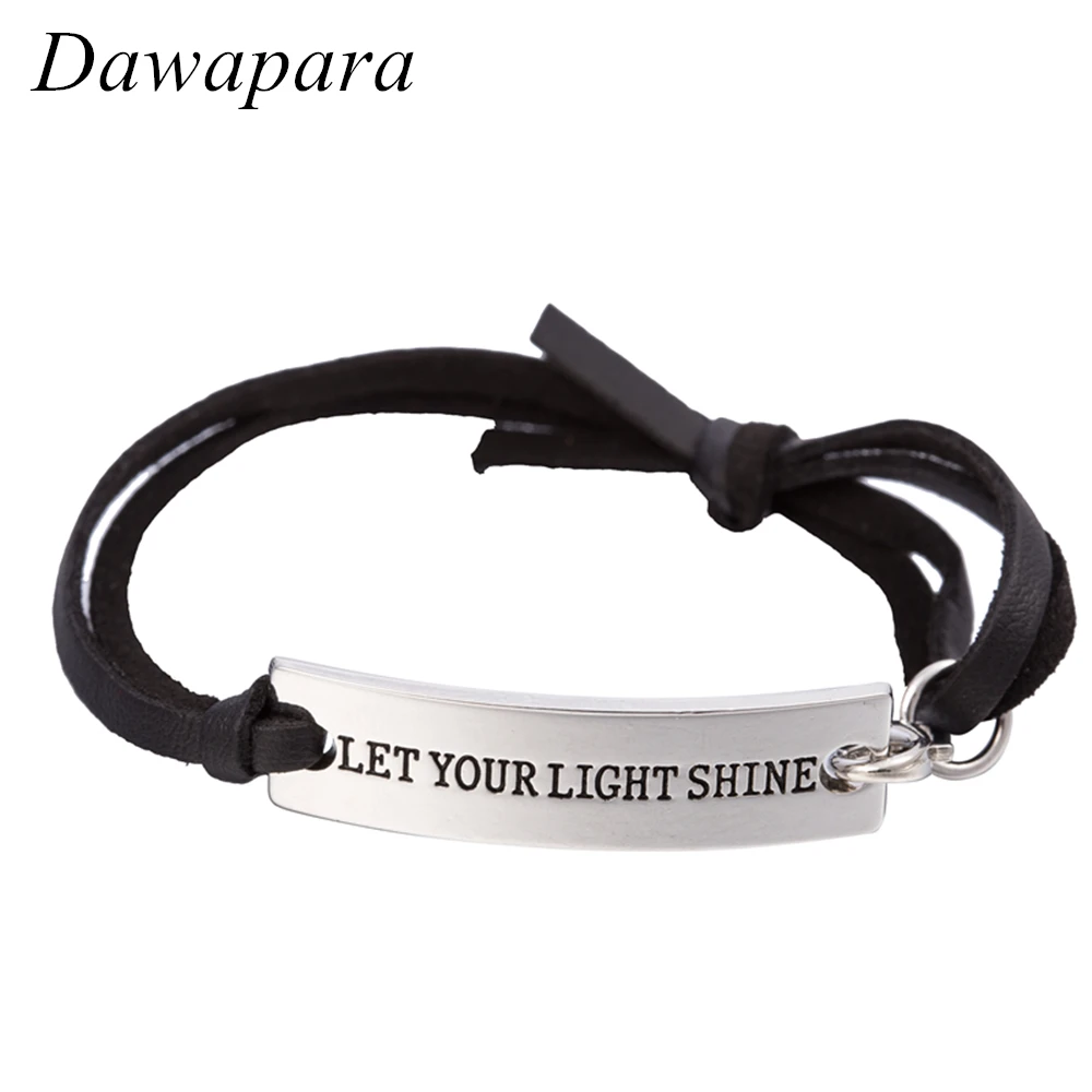 Полированный прямоугольный браслет Dawapara с надписью Let Your Light Shine браслеты ручной