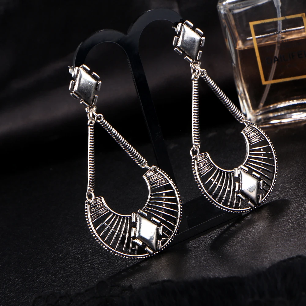 IF ME Retro Tibet Sector Hollow out Silver Color Drop Earrings for Women Antique Dangles Brincos Jewelry Female | Украшения и