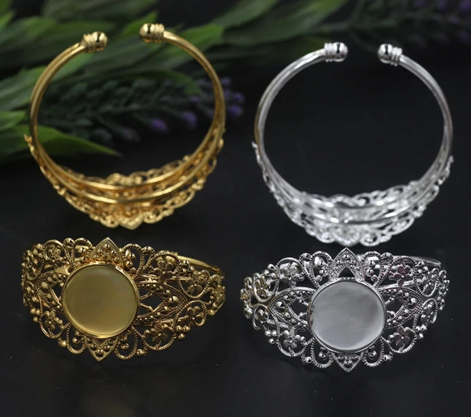 Винтажный цветочный Браслет-манжета настройки Пустые Базовые подносы ободок для