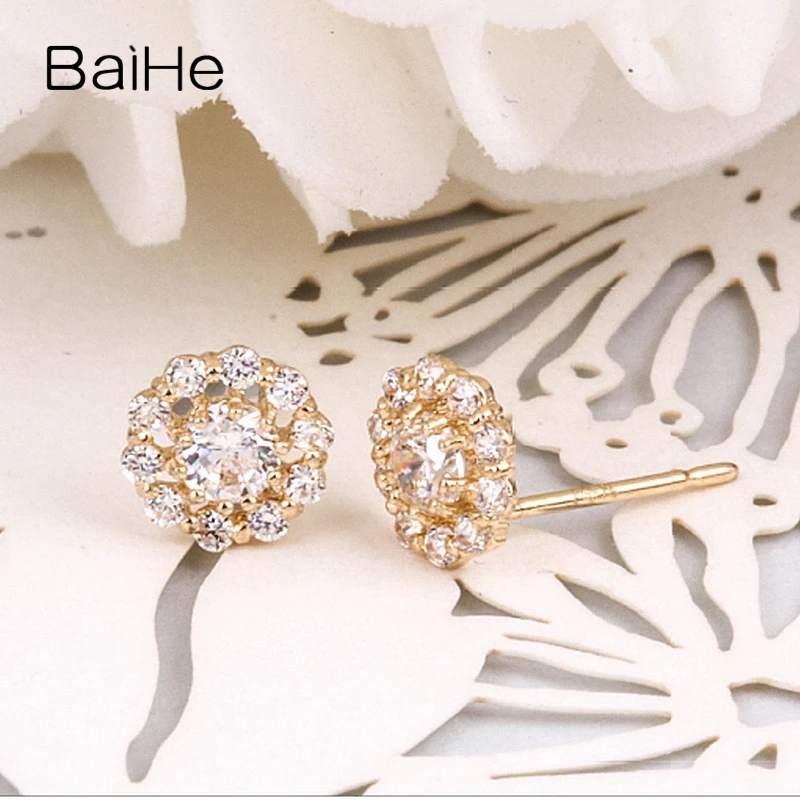 BAIHE Твердые 18 К желтое золото 0.10CT H/SI круглые натуральные бриллианты обручальные модные элегантные уникальные серьги-гвоздики