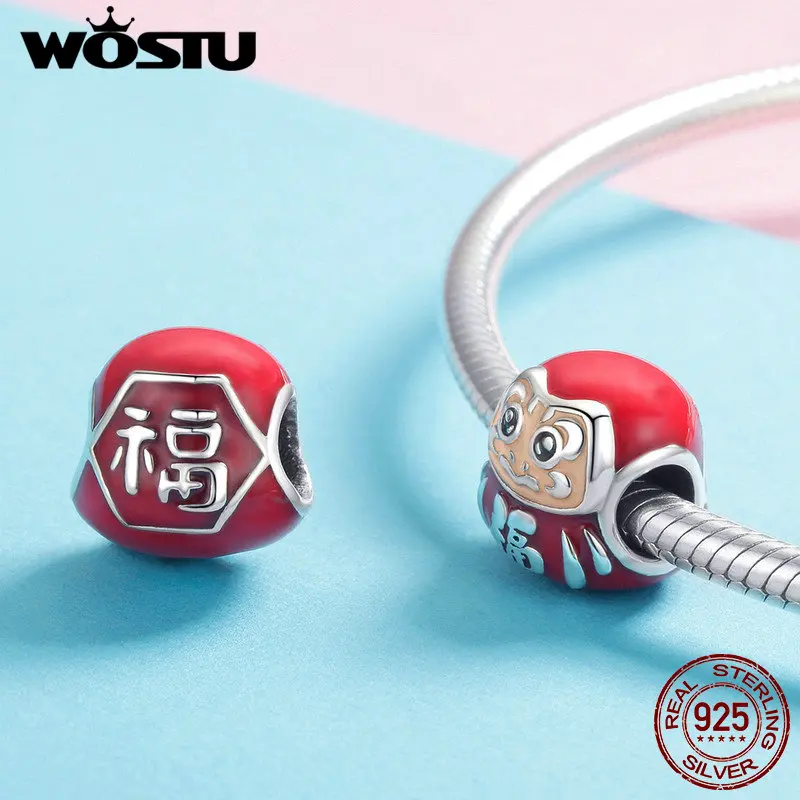 WOSTU Настоящее серебро 925 пробы красные бусины Япония Dharma Tumbler талисман Подвеска