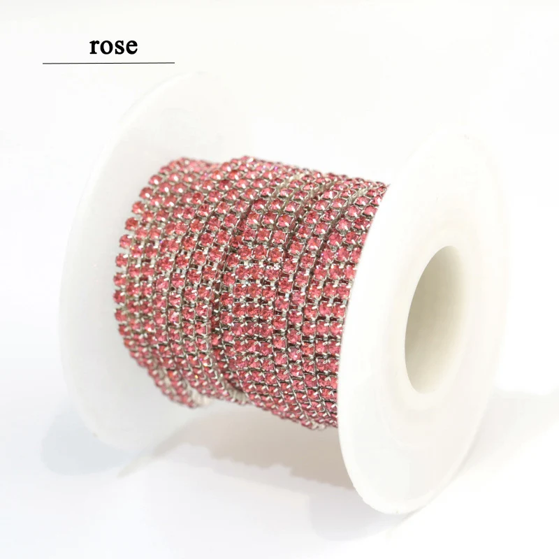 rose red 1 м/лот стразы на цепочке с плоской обратной стороной, стразы с серебряными когтями, отделка кристаллами для рукоделия, рукоделия, шитье, отделка, Аппликации, рукоделие, Декор - Цвет: rose red